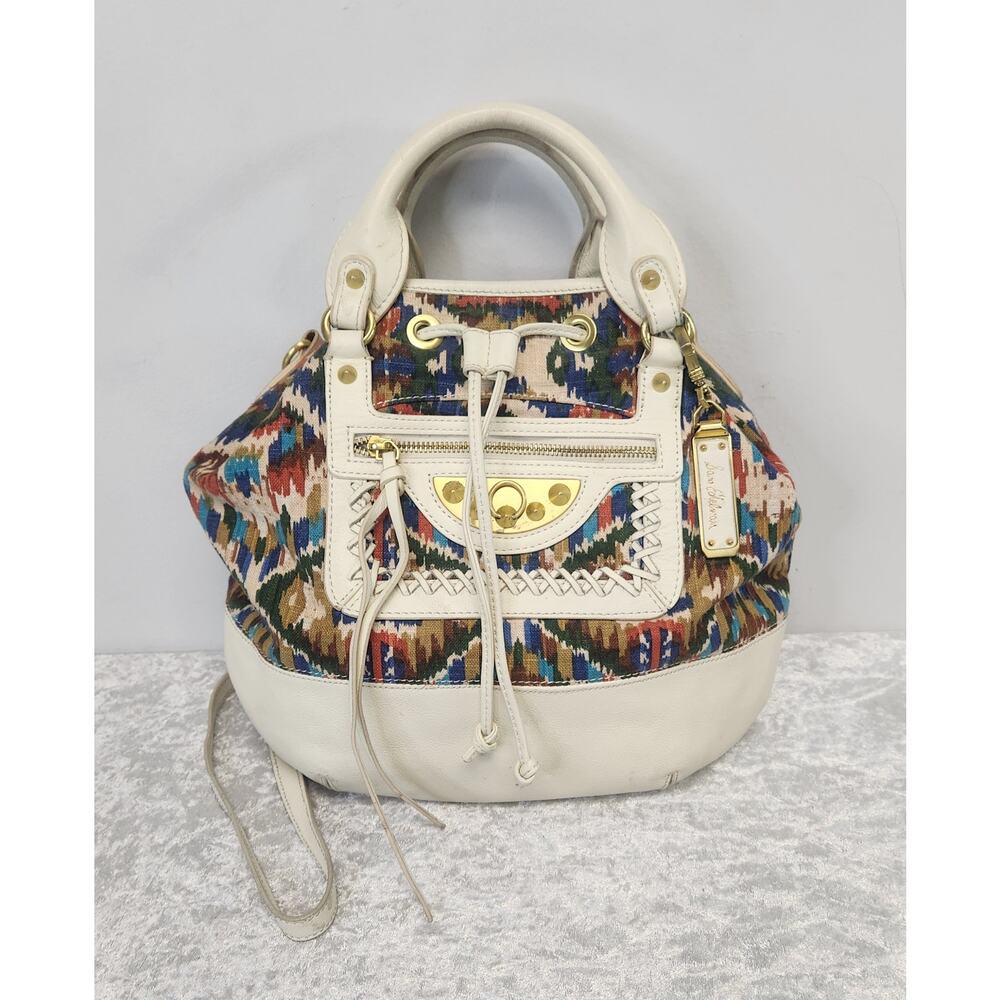 SAM EDELMAN Women Patterned Tapestry & White Leather Crossbody Handbag